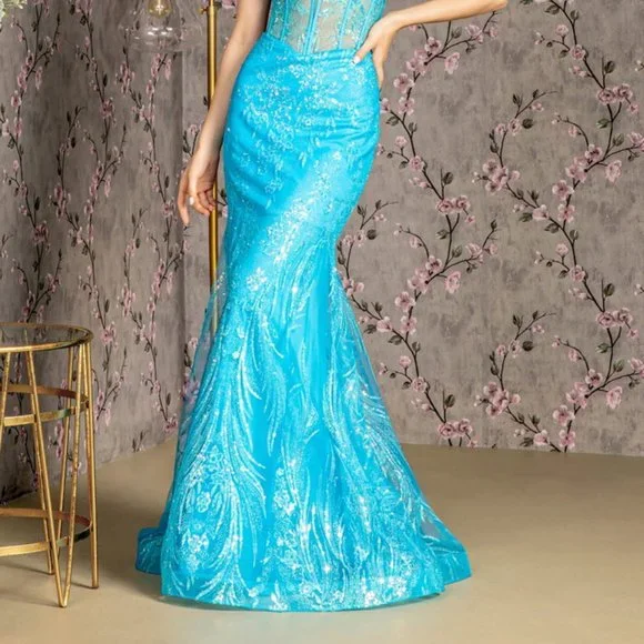 NEW LONG FORMAL SLEEVELESS MERMAID MESH DRESS EMBROIDERED WITH SEQUINS GL3201